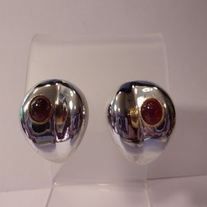 EK Silver Tone Leaf Clip Earrings